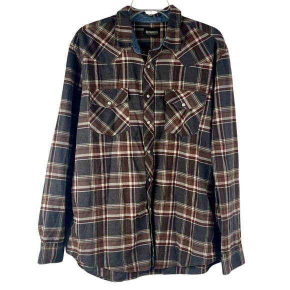 Outdoor Life Men's Western-Style Flannel Plaid Button Down Shirt Large - Picture 1 of 10